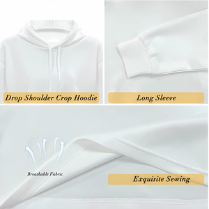 Moda de alta calidad para mujer otoño impreso recortado Zip Hoodie Jogger pantalón lavado gota hombro pulóver sudadera logotipo personalizado - Product Image 6