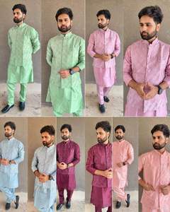 Kurta pantalon et koti en soie super lourde de style moderne de qualité exportateur indien avec broderie lourde, exportateur indien en vente - Product Image 2