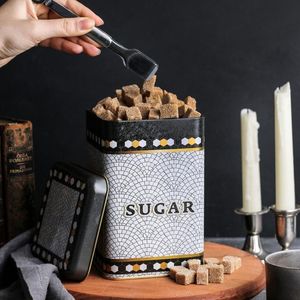 1.6L géométrique mosaïque motif acier stockage étain 105x105x160mm carré métal pour maison cuisine assaisonnements sucre vacances - Product Image 3