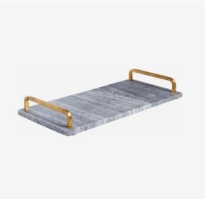 Bandeja de servicio de mármol de diseño de tendencias para el hogar Hotel Restaurante Plato de servicio Color blanco Mango dorado Bandeja de mármol de tamaño personalizado. - Product Image 6