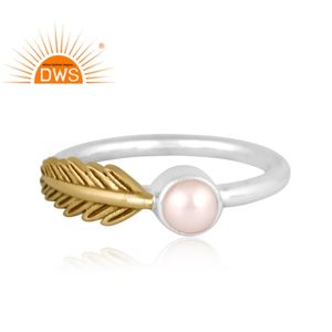 แหวนเงินแท้ลายใบไม้ประดับมุกธรรมชาติสำหรับผู้หญิงของขวัญ - Product Image 3