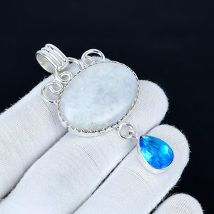 Pendentif en pierre de lune, argent sterling 925 massif, fait à la main, bijoux bohèmes de créateur, pendentif, cadeaux d'anniversaire pour femmes et enfants - Product Image 4