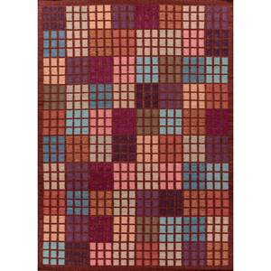 พรมลายเรขาคณิตสีแดงและสีส้ม ทอแบบแบน ทำจากขนสัตว์และใยวิสโคส รุ่น Adwv-13080 สำหรับใช้ในบ้าน - Product Image 1