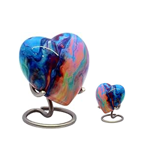 Urnes funéraires artisanales multicolores de conception étrangère avec finition cœur, pour cendres humaines, taille standard, au meilleur prix - Product Image 1