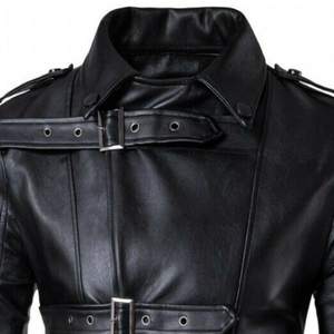 Meilleure vente Veste automne hiver pour homme imperméable en cuir de vache décontracté style motard revers cranté Slim Fit Outwear - Product Image 4