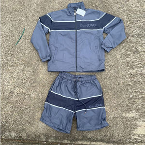Conjunto Deportivo Personalizado para Hombre, Talla Grande, Chaqueta con Cremallera y Pantalones Cortos Azules, Dos Piezas, Ligero, Cortavientos Térmico, Ropa Deportiva Informal de Verano - Product Image 1
