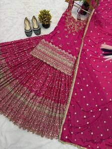 Readymade tradicional étnico indio paquistaní Lehenga & Dupatta Set, Georgette con bordado trabajo completo costura desgaste del partido - Product Image 4