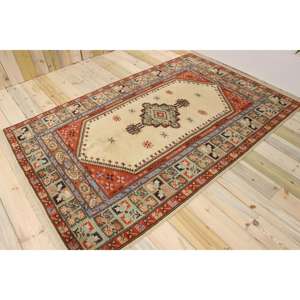 Alfombra Turca Vintage de 4.8x7.5 pies, Alfombra Floral Roja y Azul - Product Image 1