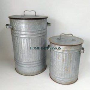 Lot de 3 tailles différentes matériau galvanisé finition rustique poubelle domestique Design vintage maison poubelle intérieure à vendre - Product Image 6