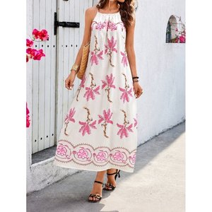 Robe longue Supreme à bretelles, col droit, à motifs floraux pour femmes, 35314 - Rose - Product Image 2