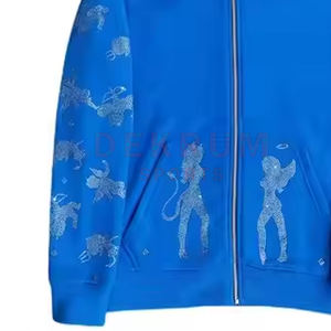 Tissu respirant pull Style hommes strass à capuche poche Style fait haute vente strass à capuche - Product Image 4