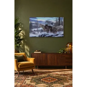 Impression sur toile de Fida Wolf Pack et de Raven dans les montagnes enneigées - Product Image 3