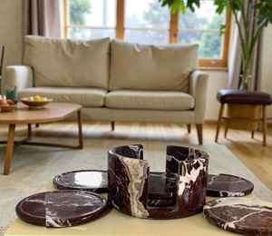 Ensemble de sous-verres en marbre Rosso Levanto 6 sous-verres en pierre faits à la main en zèbre rouge Sous-verres élégants pour boissons Décoration moderne pour la maison - Product Image 3