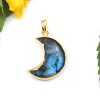 Mode minimaliste forme de lune bleu feu Labradorite pierre pendentif 18k or plaqué bijoux pour femmes usine en gros