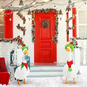 Tenues de Noël pour Porche : Vêtements de Canard Père Noël, Chapeau et Écharpe de Noël pour Canard en Ciment, Jardin, Fête de Noël, Patio, Extérieur - Product Image 4