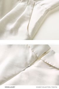 Oficina Natural Formal de manga larga con cuello en V hasta la rodilla tela de sarga Vietnam liso teñido Oem servicio vestidos antiarrugas - Product Image 6