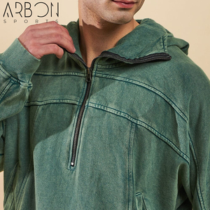 Green Washed Baggy Hooded Urban Style Streetwear Pullover Custom Logo OEM ODM Service Lightweight Comfortable Acid Wash Hoodies - Product Image 5