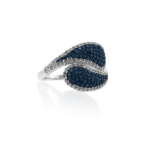 Anillo de Plata de Ley 925 con Diamante Azul Blanco Natural en Forma de Domo, Cierre de Solapa, para Compromiso o Boda - Product Image 3