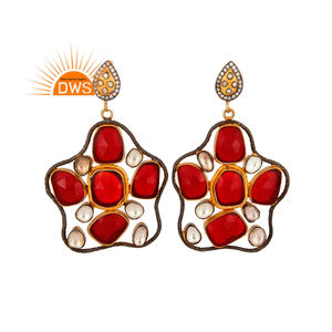 Pendientes colgantes florales de plata de ley con múltiples gemas naturales, diseño elegante, joyería personalizada para mujer, regalo para ella. - Product Image 1
