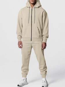 2025 pleine fermeture éclair Style printemps automne hommes athlétique sport survêtement décontracté 2 pièces couleur unie à capuche survêtement hommes survêtement ensemble - Product Image 4
