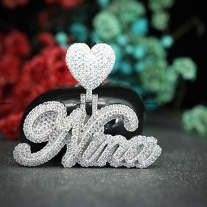 Personalized Double Layer Letter <b>Name</b> <b>Necklace</b> Custom Bling Heart Bail Jewelry Iced Out Round Cut <b>Necklace</b> for Womens Gift - Product Image 1