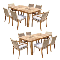 Ensemble de table à manger en teck massif moderne avec chaises en rotin, 6 places, meubles de restaurant intérieur/extérieur, design contemporain