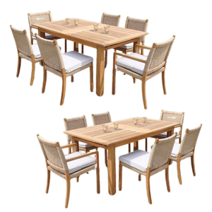 Modern Solid Teak Wood Dining Table <b>Set</b> With Rattan Chairs 6 Seater Indoor Outdoor <b>Restaurant</b> Furniture Contemporary Design - Product Image 4