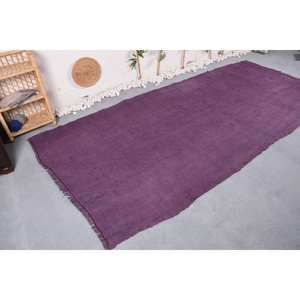 Alfombra turca Vintage moderna de 5,4x10,5 pies, diseño de retazos de lana hecho a mano púrpura para respaldo de látex de entrada rectangular grande - Product Image 2