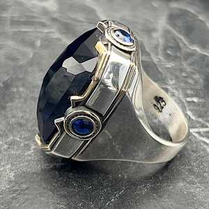 Anillo Elegante de Plata para Hombre con Zafiro Azul Cuadrado, Idea de Regalo Única con Tecnología de Incrustación Elegante para Ocasiones Especiales - Product Image 4