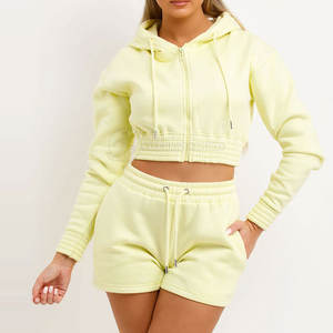 Short à capuche manches longues taille XL ensemble d'entraînement tissu à tricoter en polyester à séchage rapide motif solide Logo à capuche décontracté pour - Product Image 3