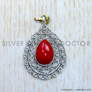 Colgantes de Coral Rojo de Plata de Ley 925, Joyería de Plata con Piedras Preciosas al por Mayor - Product Image 2