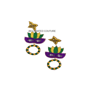 Mardi Gras Celebration Jewelry Beaded Hoop Earrings Seed <b>Bead</b> <b>Fringe</b> Earrings Festive Mardi Gras Earrings - Product Image 4