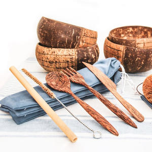 Top pick ustensiles de camping de haute qualité ensemble de couverts de noix de coco avec pochette ustensile de coco pour les aventures de voyage - Product Image 3