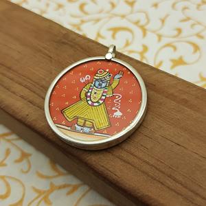 Pendentif avec cadres en verre en argent 925 avec œuvre artisanale Lord Krishna Bijoux uniques peints à la main Pendentif de peinture spirituelle - Product Image 1