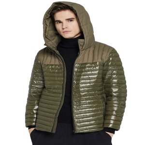 Chaqueta acolchada formal de peso pesado para hombre, bombardero de invierno, abrigo corto grueso con capucha brillante, Cara de moda lavada teñida OEM - Product Image 1