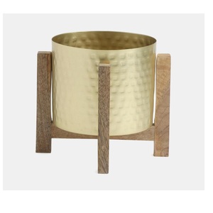 Pot de fleurs au design moderne avec finition plaquée or et support design pour plantes d'intérieur ou d'extérieur - Product Image 3