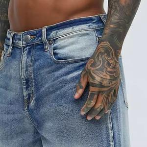 Nuevo 2025, pantalones cortos de mezclilla con dobladillo de bordes crudos azules de verano de alta calidad personalizados por fabricante, pantalones cortos de mezclilla para hombre, pantalones cortos holgados informales de ajuste limpio - Product Image 6