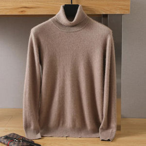 Pull à col roulé marron clair pour hommes pull en tricot doux vêtements d'hiver chauds classique décontracté élégant confortable tenue de mode - Product Image 1