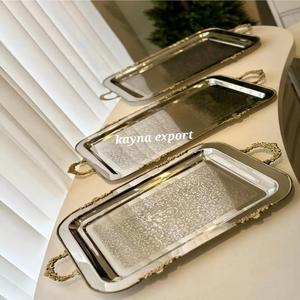 Bandeja de Servicio Decorativa de Aluminio Cuadrada de Lujo con Relieve, Chapada en Oro, con Patrón Personalizado y Mango de Madera para Restaurante, 50 Piezas - Product Image 6