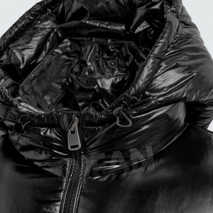 Blouson matelassé noir brillant pour homme, manteau d'hiver à capuche, veste chaude et décontractée pour l'extérieur, veste rembourrée élégante - Product Image 4