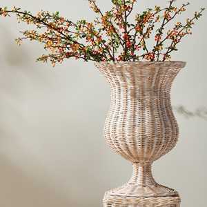 Skillful Rattan Footed Urn Handmade <b>Wicker</b> Footed <b>Vase</b> Artistic Home Accent For Flowers And Indoor Decor Made In Vietnam - Product Image 1