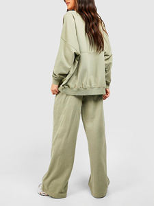 OEM <b>Women's</b> Solid Embroidered Lace Oversized Zip Hoodie <b>Pants</b> 2 Piece Set 100% Cotton Hip Hop Tracksuit - Product Image 3