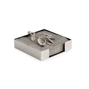 Porte-serviettes en métal artisanal avec motif de fleur d'orchidée blanche, finition argentée, porte-serviettes décoratif, organisateur de mouchoirs en vente - Product Image 1