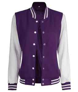 Logo Brodé Personnalisé Conception Violet Couleur Laine Corps & Cuir Manches Sportswear Baseball Letterman Varsity Vestes - Product Image 5