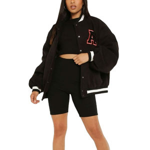 Vente en gros de veste universitaire recadrée de style vintage pour femmes avec logo personnalisé Nouvelle veste en cuir brodée à la mode en coton pour l'extérieur - Product Image 6