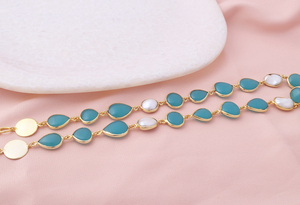 Accessoire de mode à la mode aqua calcédoine avec collier de réglage de lunette de perles d'eau douce colliers en laiton à longue couche multi-stations - Product Image 5