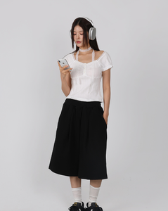 กางเกงขาสั้นเบอร์มิวดาผ้าฝ้ายหนาแบบจีบสองชั้น ยูนิเซ็กซ์ ทรงหลวม สวมใส่สบาย ไซส์ใหญ่ ผลิตในเกาหลี - Product Image 1