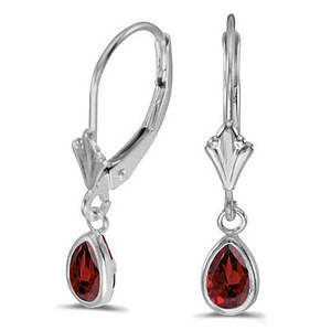 14K White Gold (0.90ct) Garnet <b>Drop</b> Lever-Back <b>Earrings</b> with Dangling Design <b>Fashionable</b> Style - Product Image 1