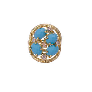 Bagues en pierre précieuse turquoise bleue plaquées or, sertissage à griffes, ovale, pierre de naissance de décembre, réglable, tendance, lot en vrac, fournitures de bijoux - Product Image 2