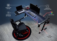 L-vormig uittrekbaar gamingbureau RGB LED metalen houten constructie carbon fiber oppervlak bekerhouder hoofdtelefoonhaak voor computer